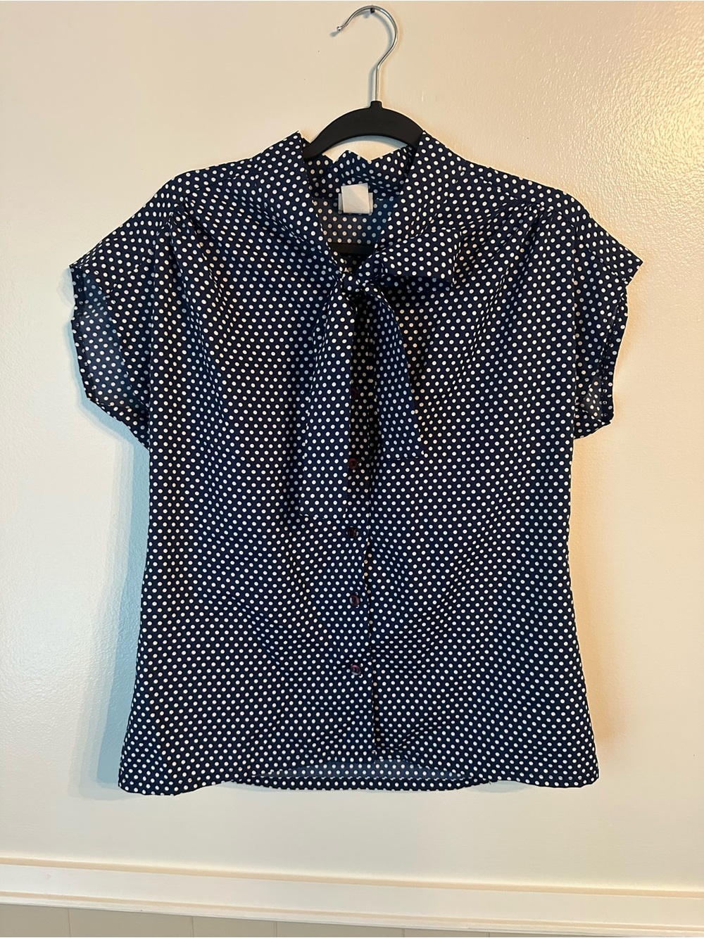 Vintage 70’s JCPenney Fashions Polka Dot Tie-Neck Blouse - Vintage Size 14